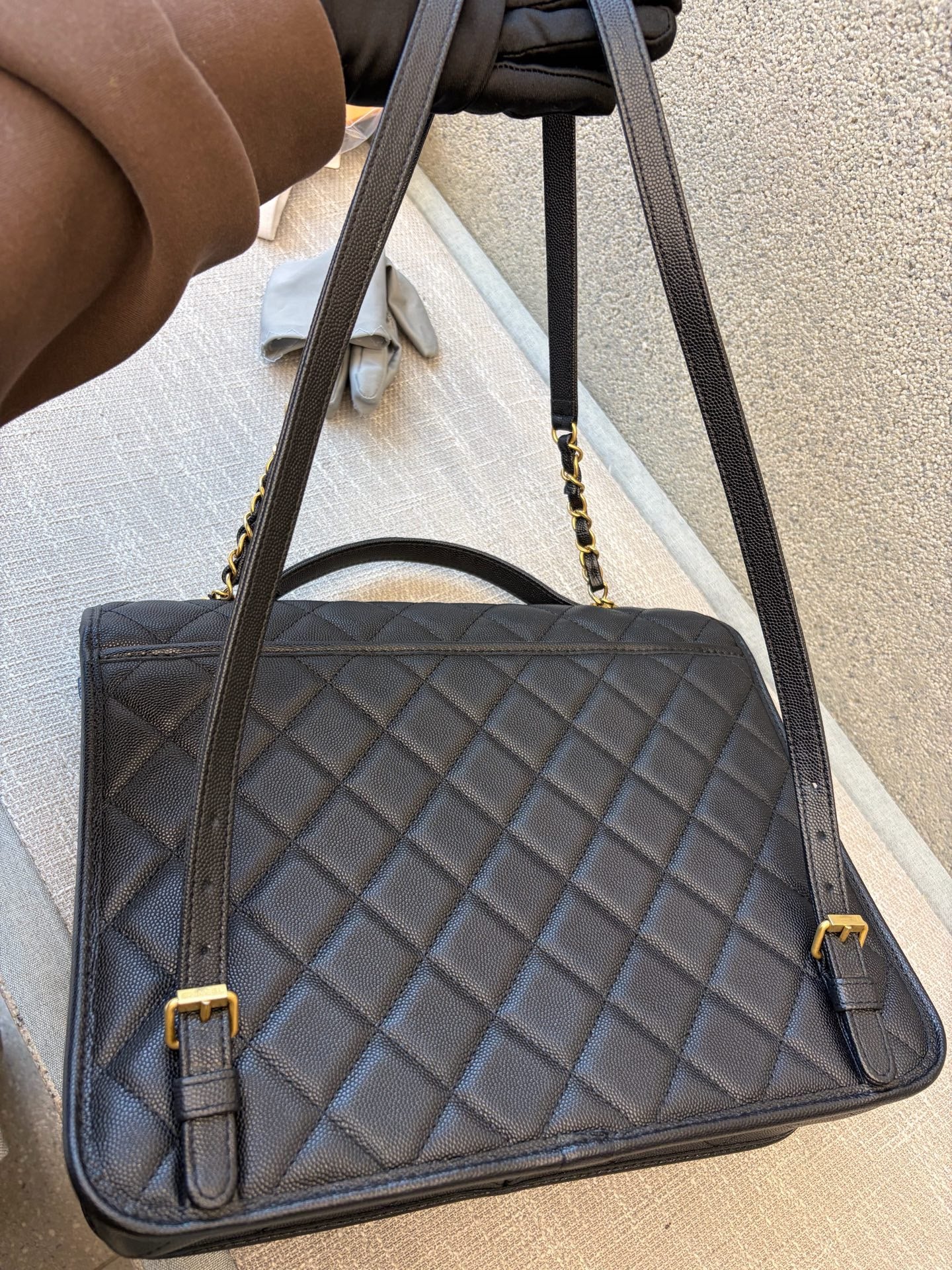 Preloved Chanel Black n Gold 22k Large School Memory Backpack With Tag