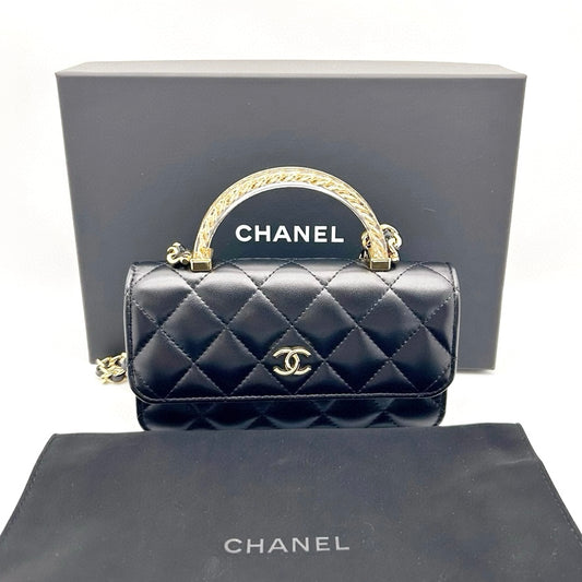 Preloved Chanel Black n Gold 24S Top Handle Flap