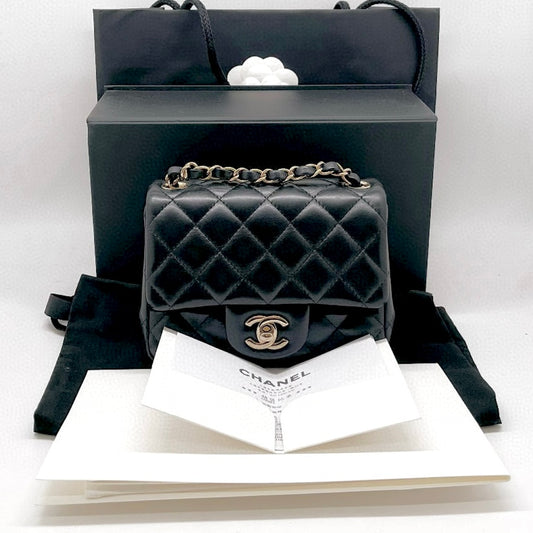 Preloved Chanel Black n Gold Classic Flap Mini Square