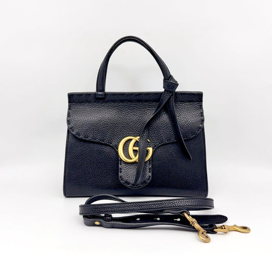 Preloved Gucci Black n Gold GG Marmont Top Handle Small