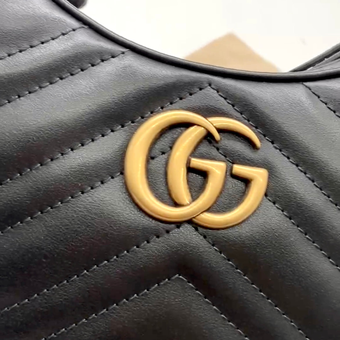 Preloved Gucci Black n Gold GG Marmont Half-Moon-Shaped Bag Mini