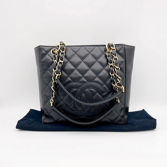 Preloved Chanel Black n Gold Petite Shopping Tote PST