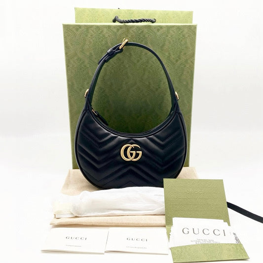 Preloved Gucci Black n Gold GG Marmont Half-Moon-Shaped Bag Mini