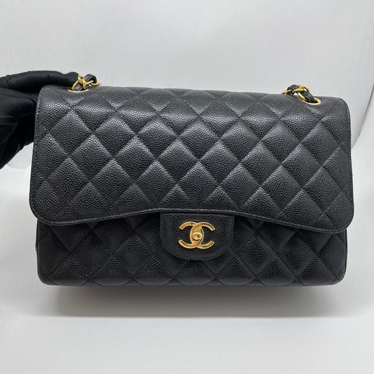 Preloved Chanel Black n Gold Classic Flap Jumbo