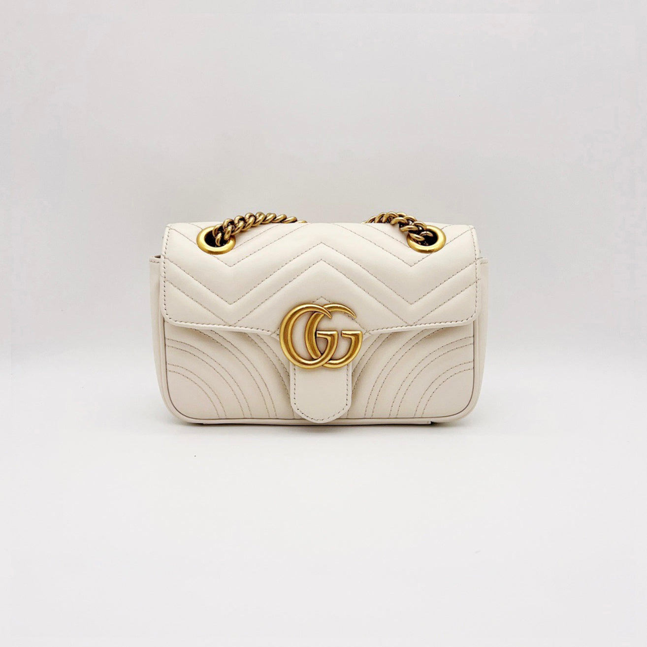 Gucci Metallic Calfskin Matelasse Crystal GG Marmont Mini Bag