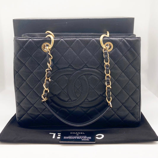 Preloved Chanel Black n Gold Grand Shopping Tote GST