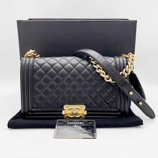 Preloved Chanel Black n Gold Boy Medium