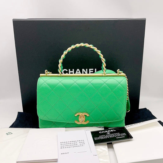 Preloved Chanel Two Tone Top Handle Chain Flap Bag Small