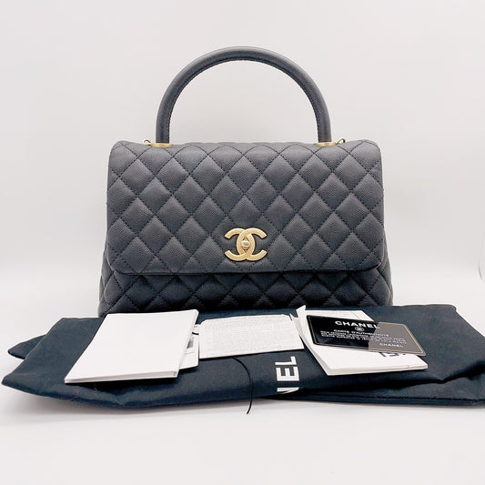 Preloved Chanel Black n Gold Coco Handle Medium