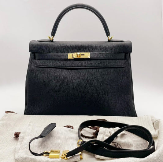 Preloved Hermes Black n Gold Kelly 32