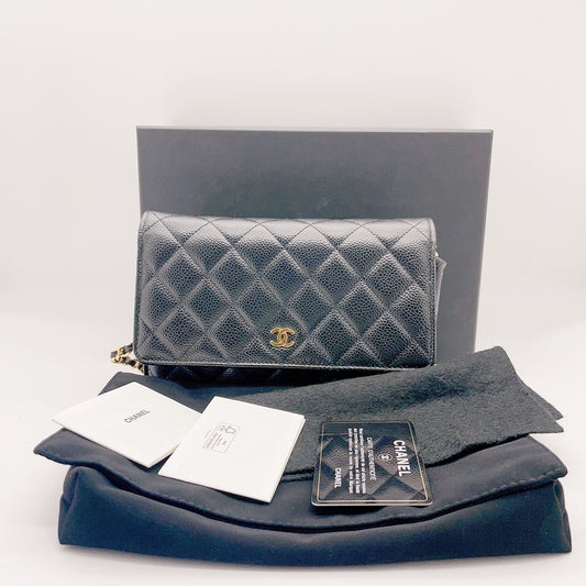 Preloved Chanel Black n Gold Classic Wallet On Chain (WOC)