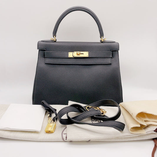 Preloved Hermes Black n Gold Kelly 28