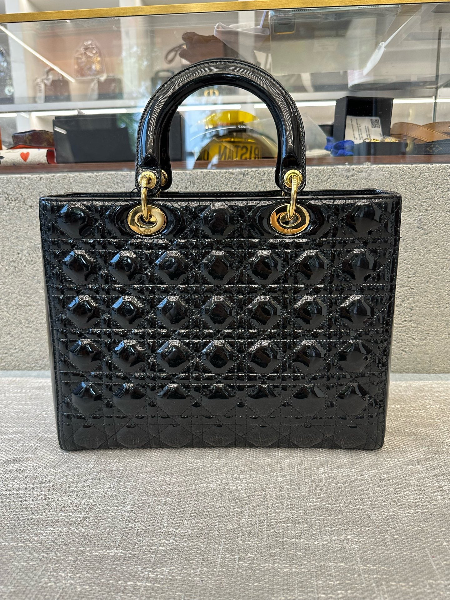 Preloved Christian Dior Black n Gold Lady Dior Large