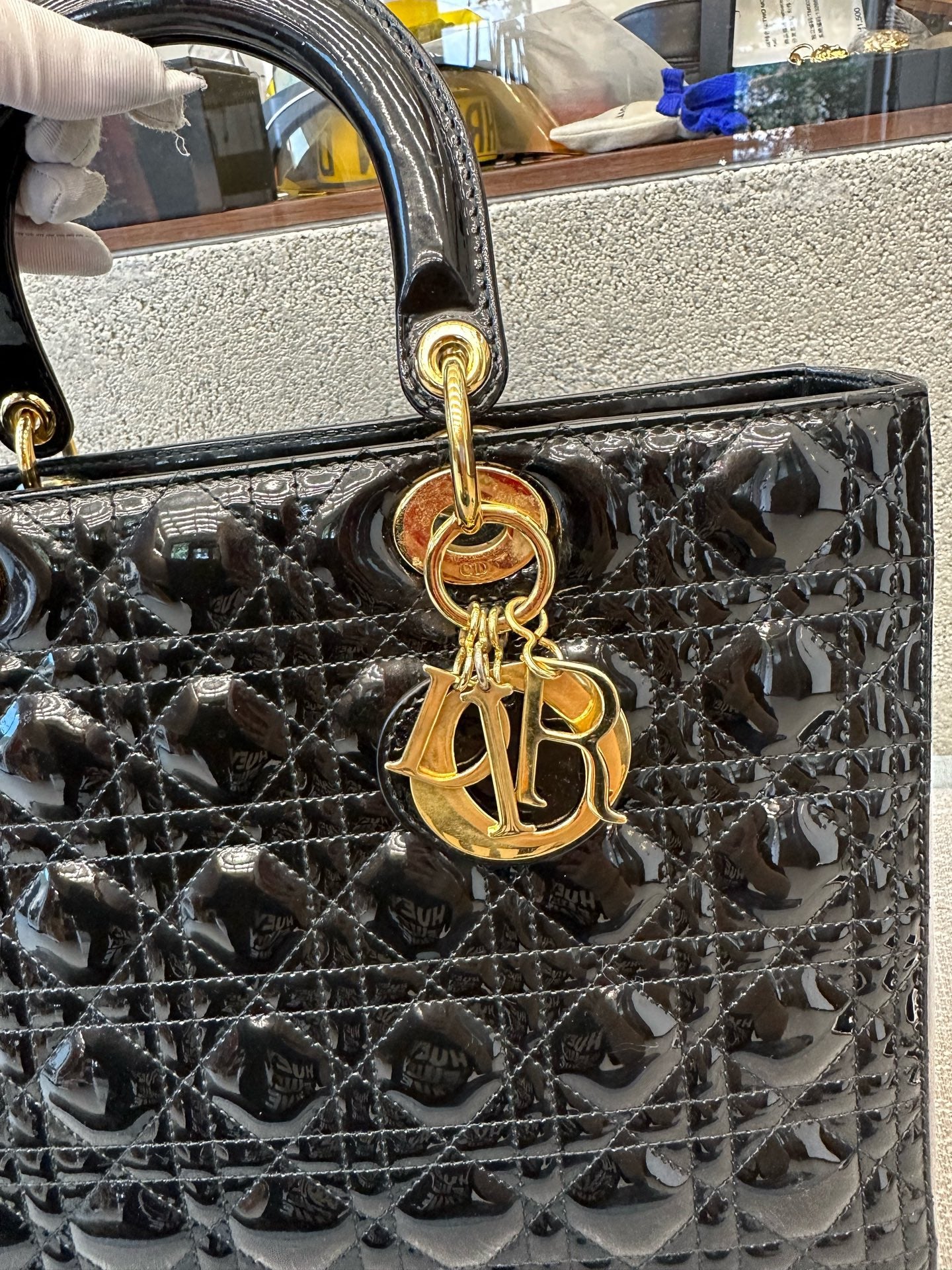 Preloved Christian Dior Black n Gold Lady Dior Large