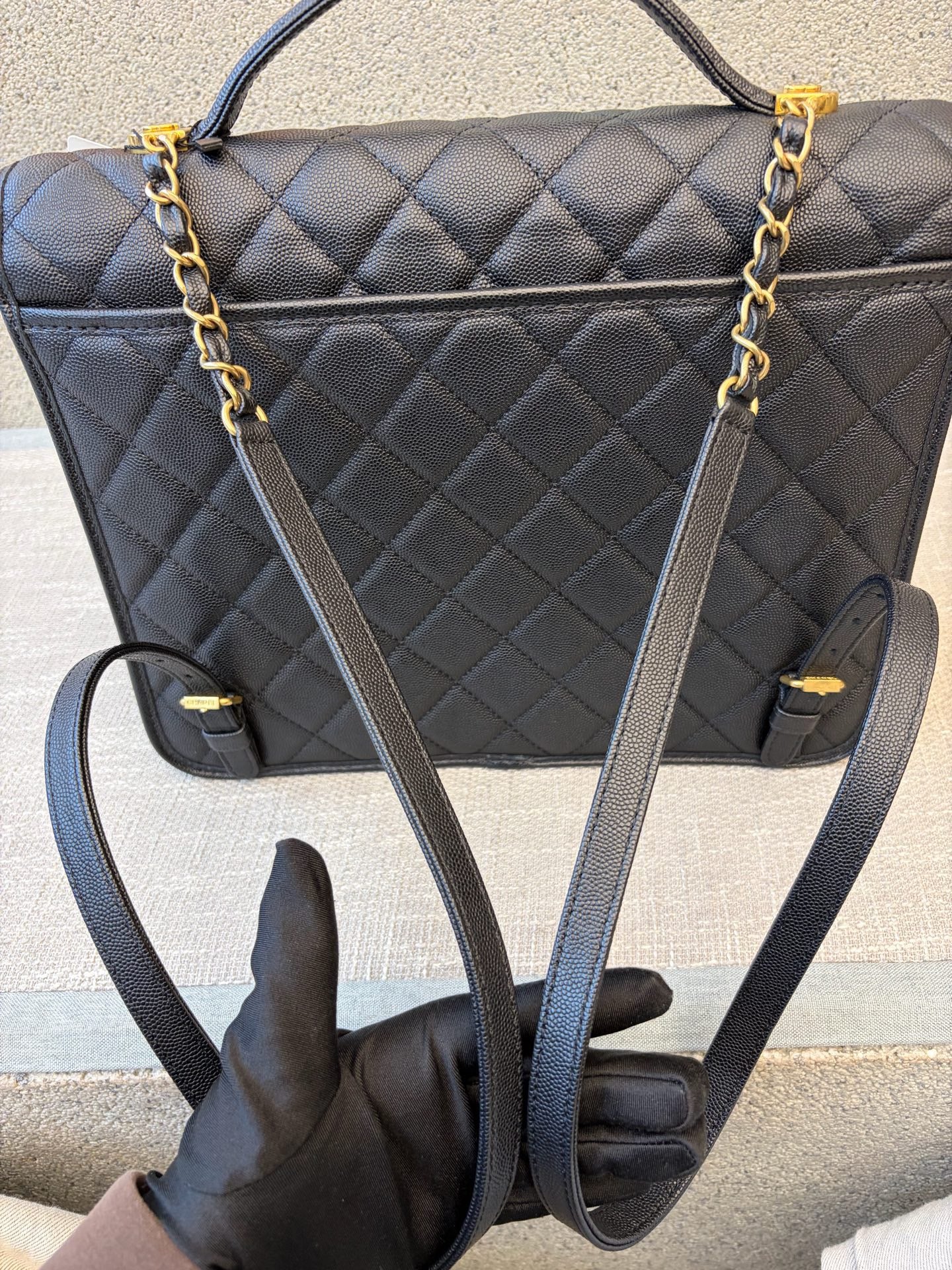 Preloved Chanel Black n Gold 22k Large School Memory Backpack With Tag