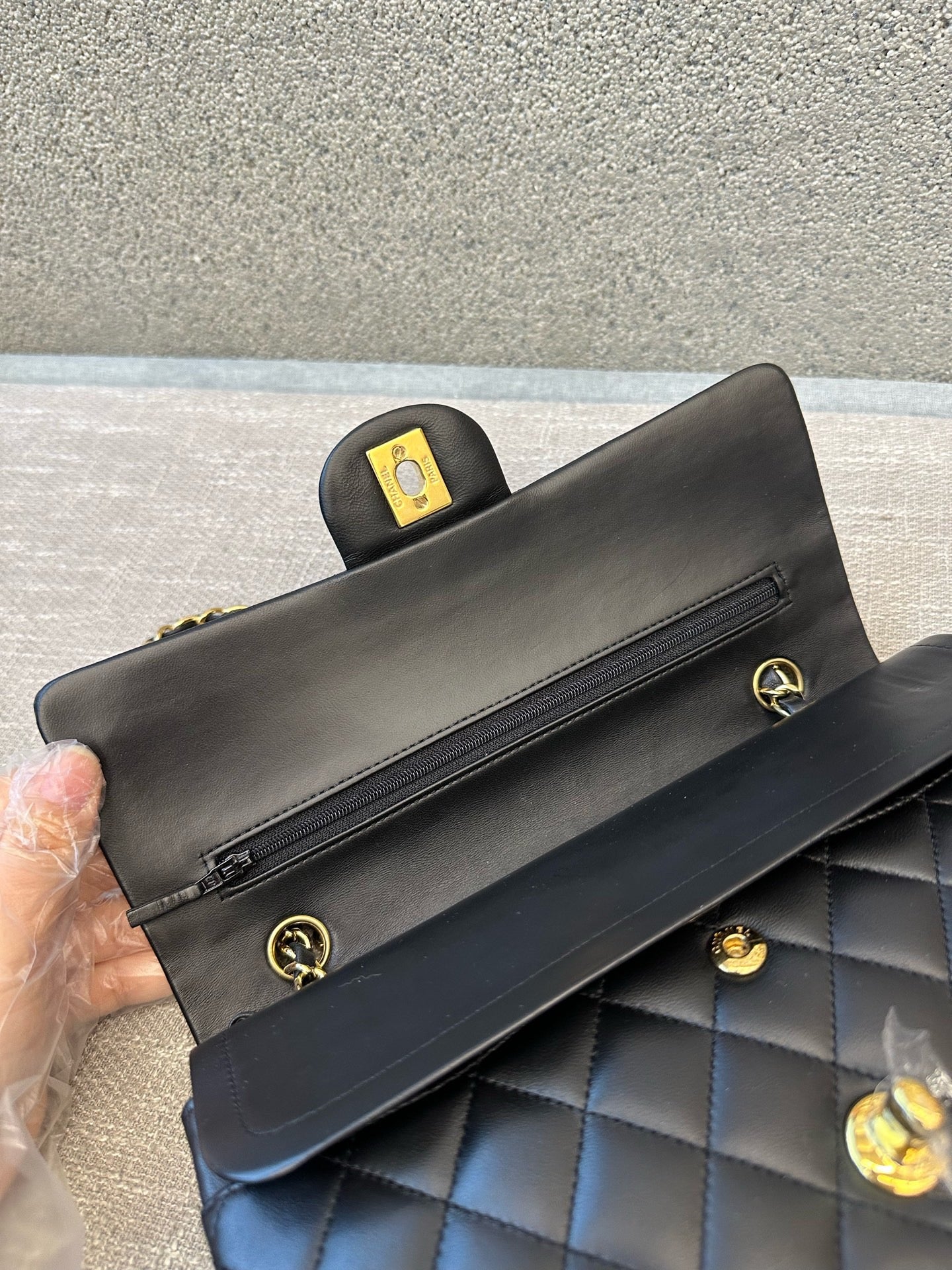 Preloved Chanel Black n Gold Classic Flap Medium