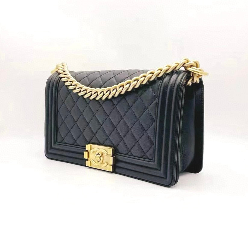 Preloved Chanel Black n Gold Boy Medium