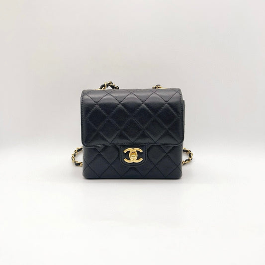 Preloved Chanel Black n Gold 22K Retro Classic Flap New Mini Square