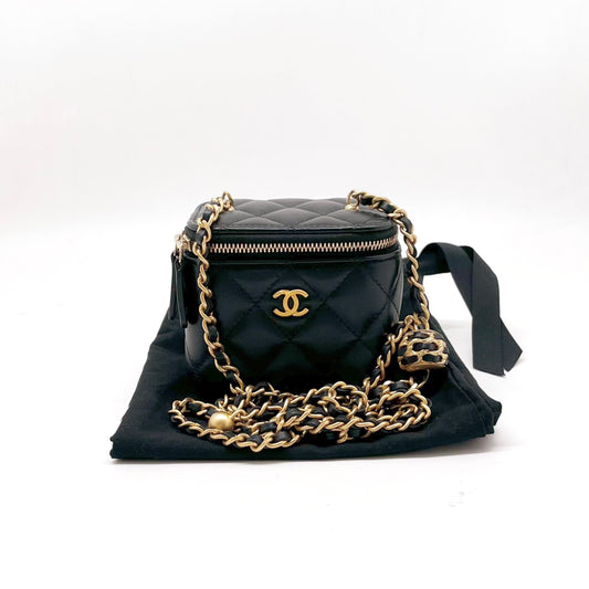 Preloved Chanel Black n Gold Pearl Crush Vanity Case Mini