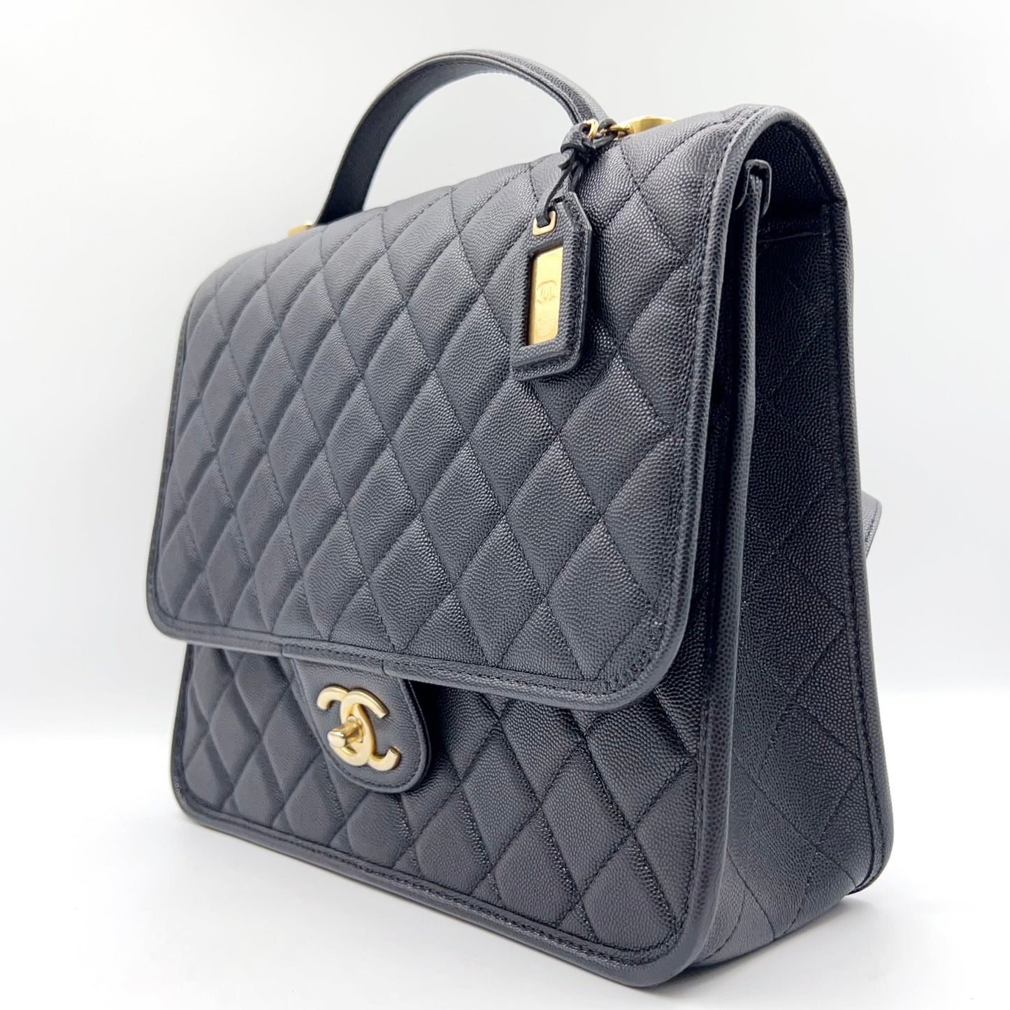 Preloved Chanel Black n Gold 22k Large School Memory Backpack With Tag