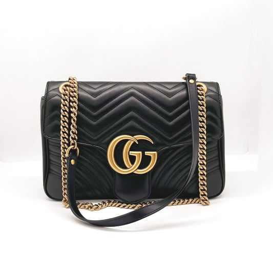 Preloved Gucci Black n Gold GG Marmont Shoulder Bag Large