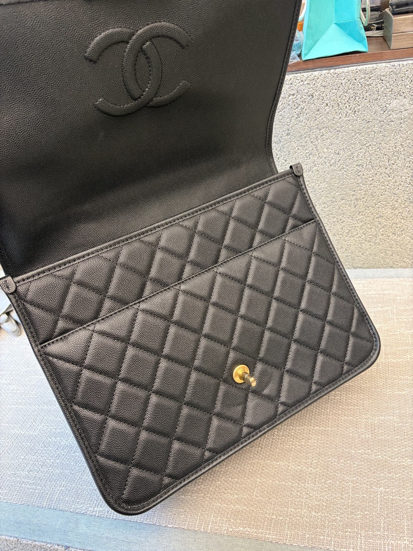 Preloved Chanel Black n Gold 22k Large School Memory Backpack With Tag