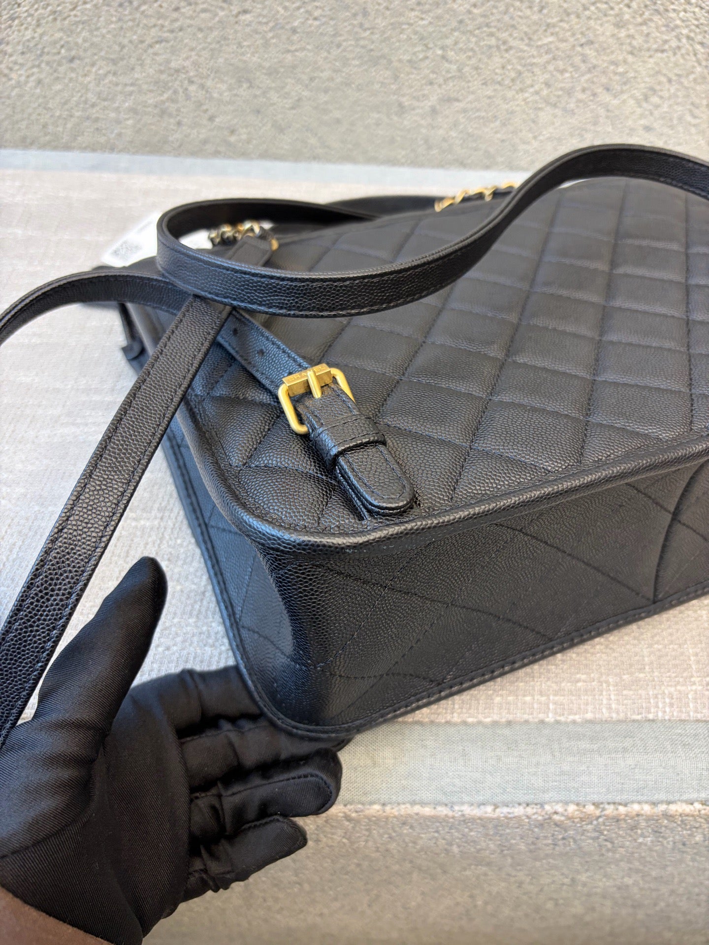 Preloved Chanel Black n Gold 22k Large School Memory Backpack With Tag