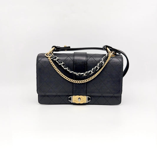 Preloved Chanel Black n Gold Limited CC Double Chain Flap Bag