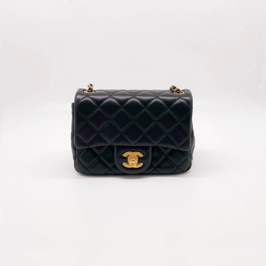 Preloved Chanel Black n Gold Pearl Crush Mini Square