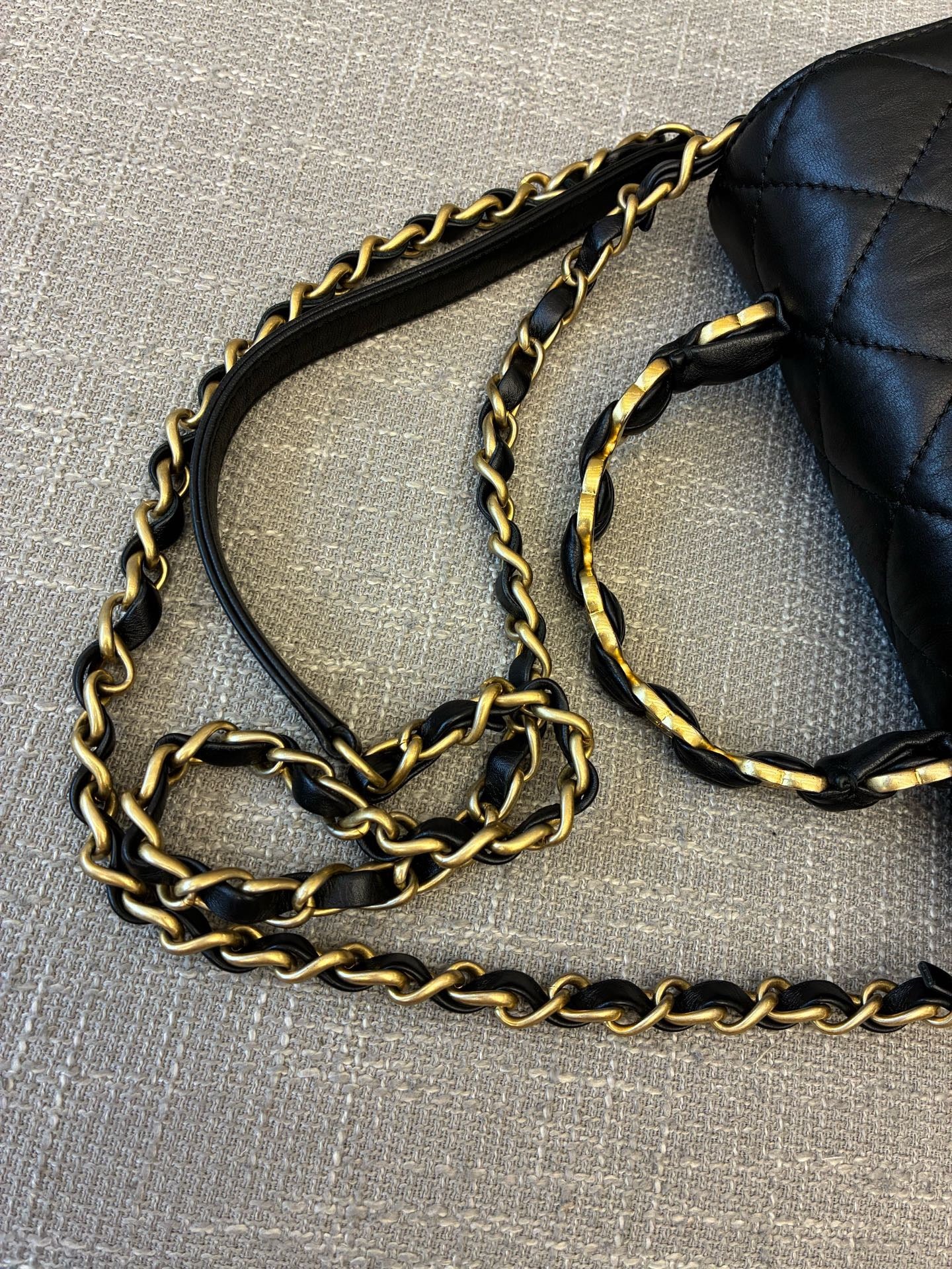 Preloved Chanel Black n Gold Flap Bag Mini with Top Handle