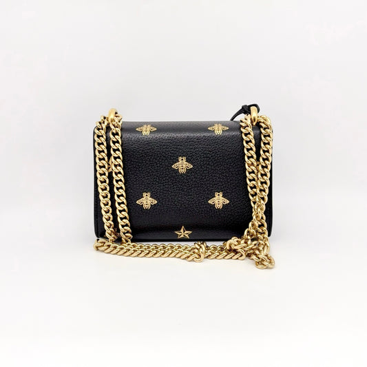 Preloved Gucci Black n Gold Padlock Bee Star Shoulder Bag Small