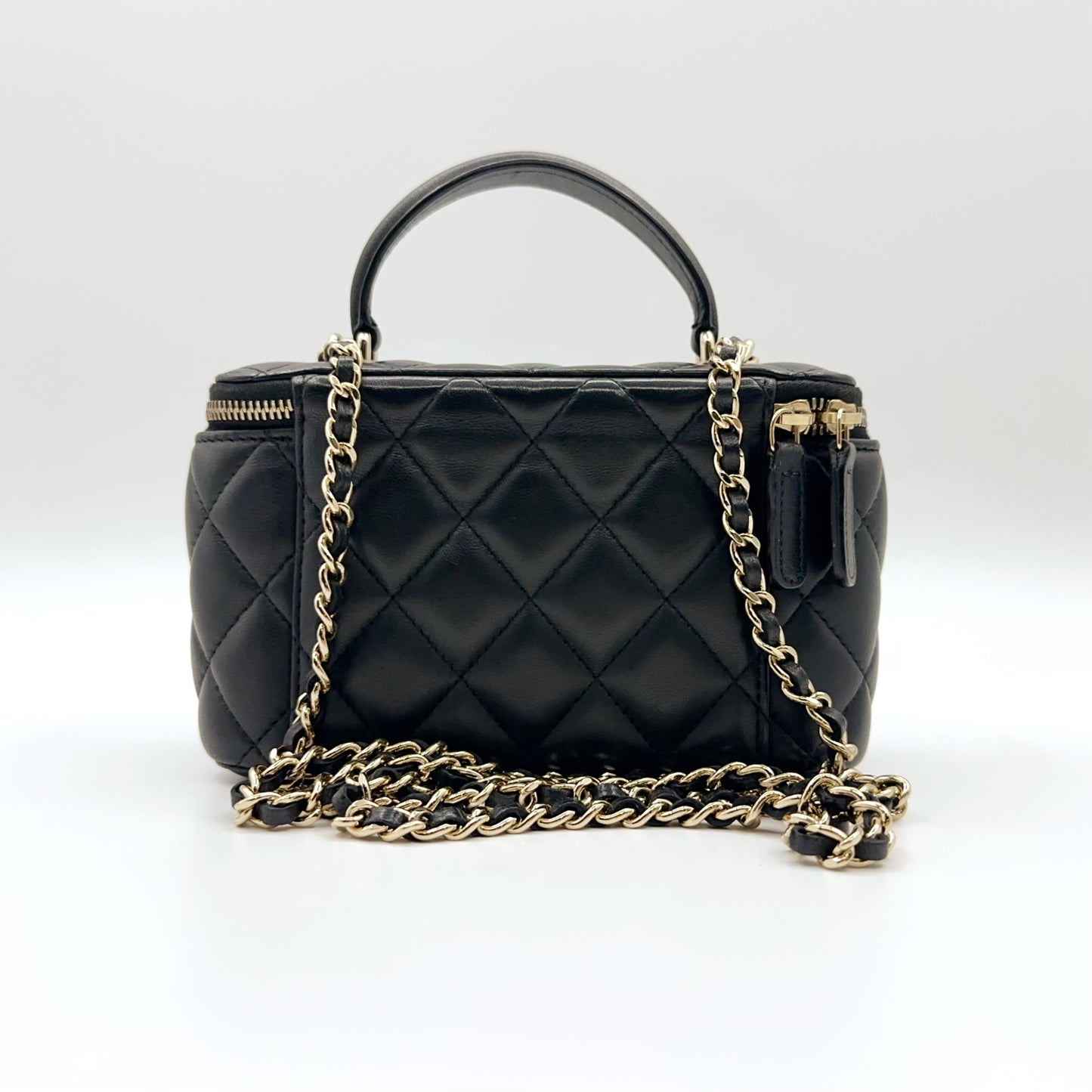 Preloved Chanel Black n Gold Classic Vanity Case with Top Handle