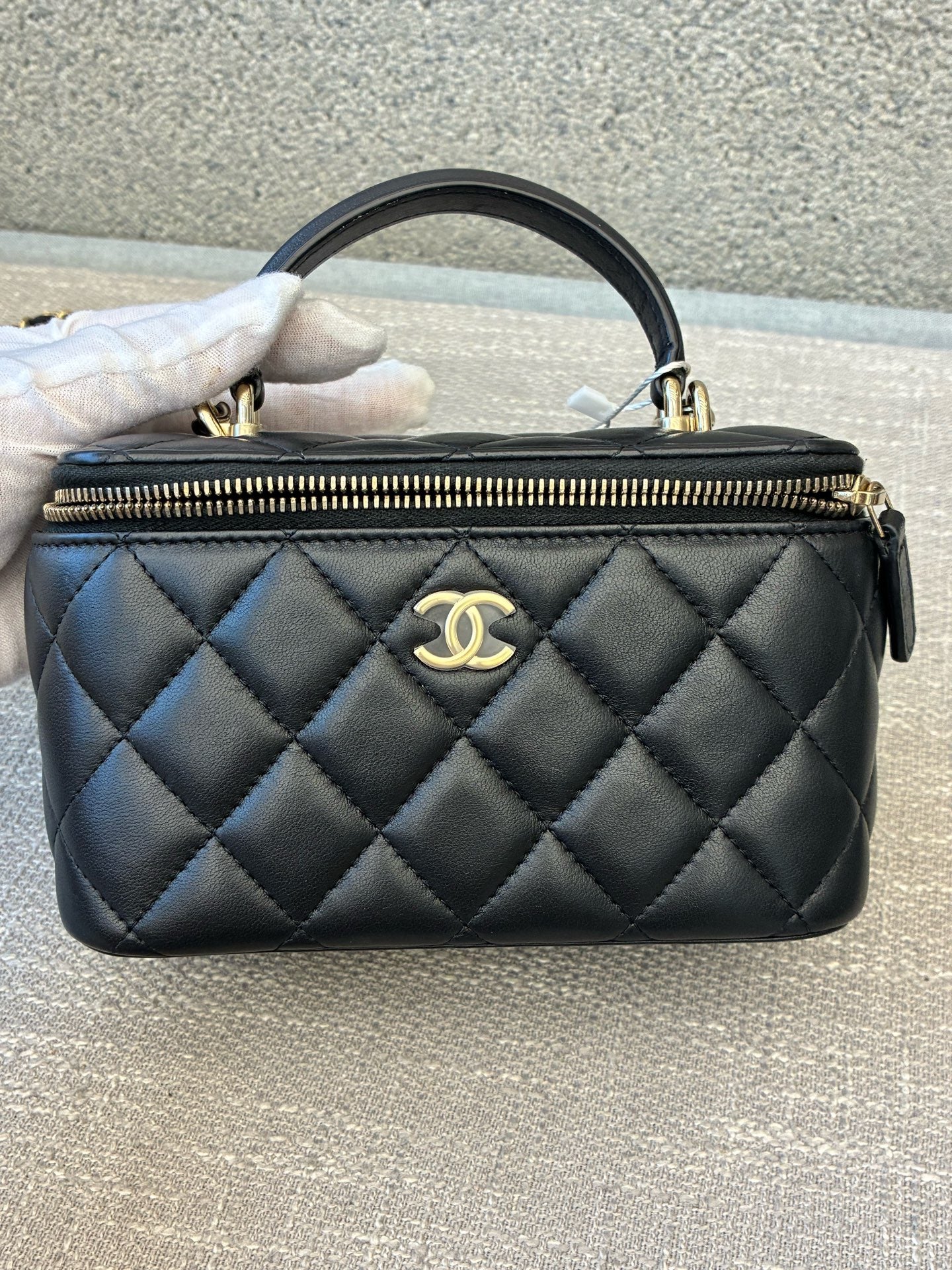Preloved Chanel Black n Gold Classic Vanity Case with Top Handle