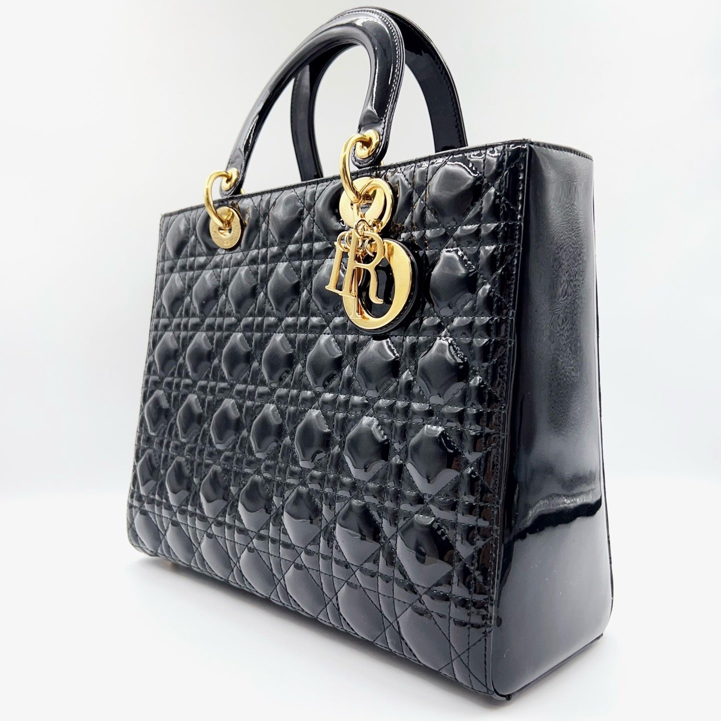 Preloved Christian Dior Black n Gold Lady Dior Large