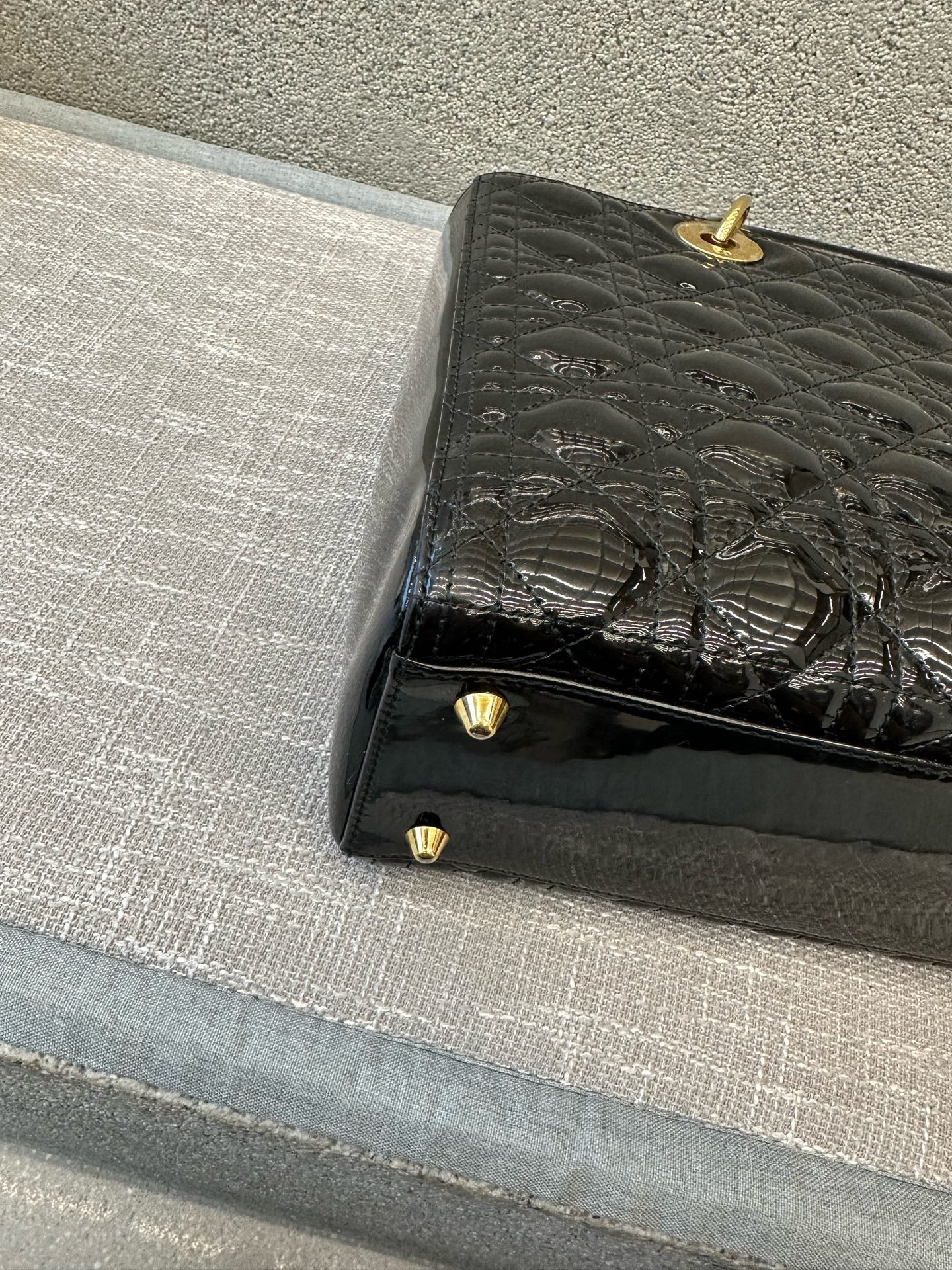 Preloved Christian Dior Black n Gold Lady Dior Large