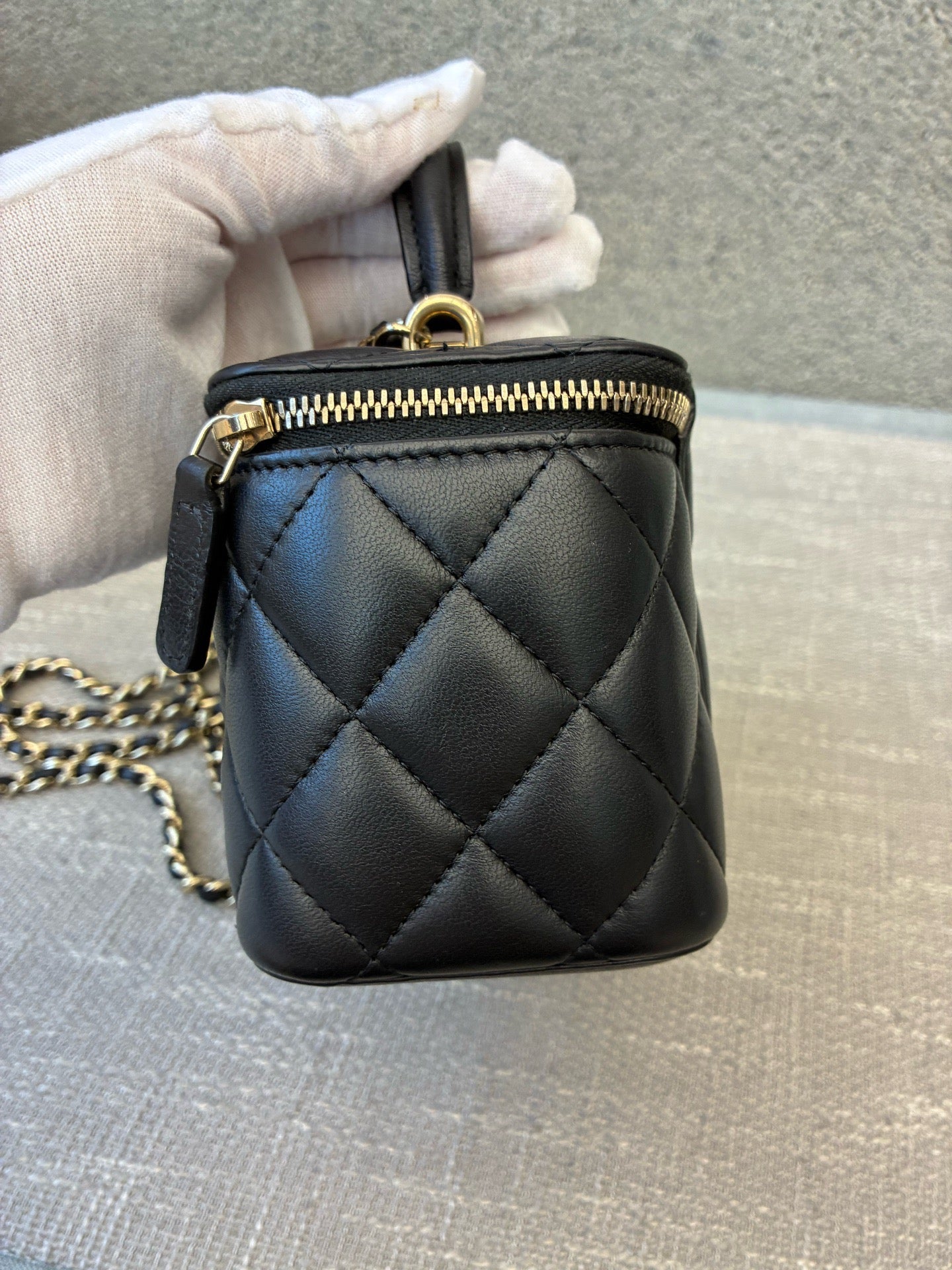Preloved Chanel Black n Gold Classic Vanity Case with Top Handle