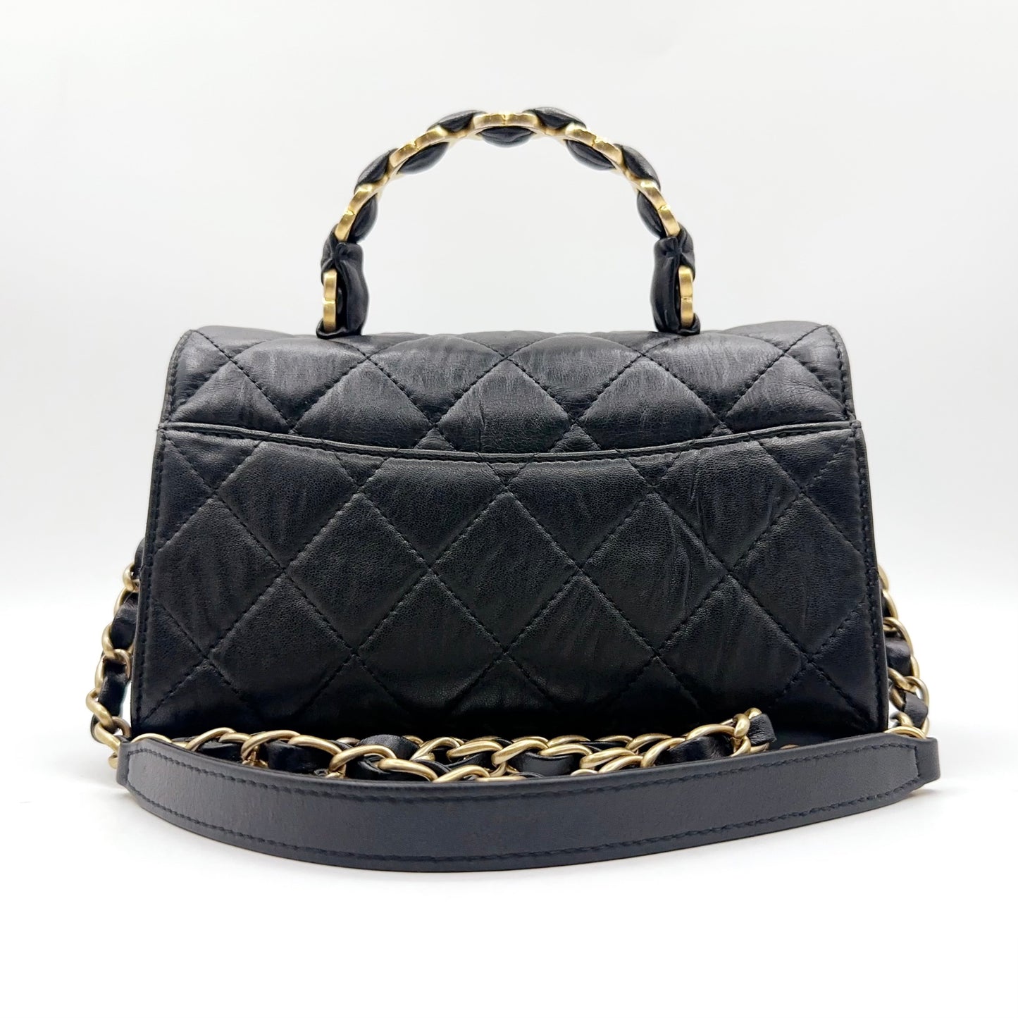 Preloved Chanel Black n Gold Flap Bag Mini with Top Handle