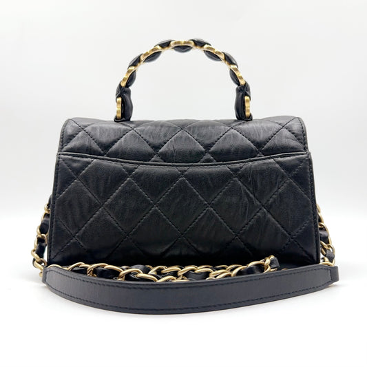 Preloved Chanel Black n Gold Flap Bag Mini with Top Handle