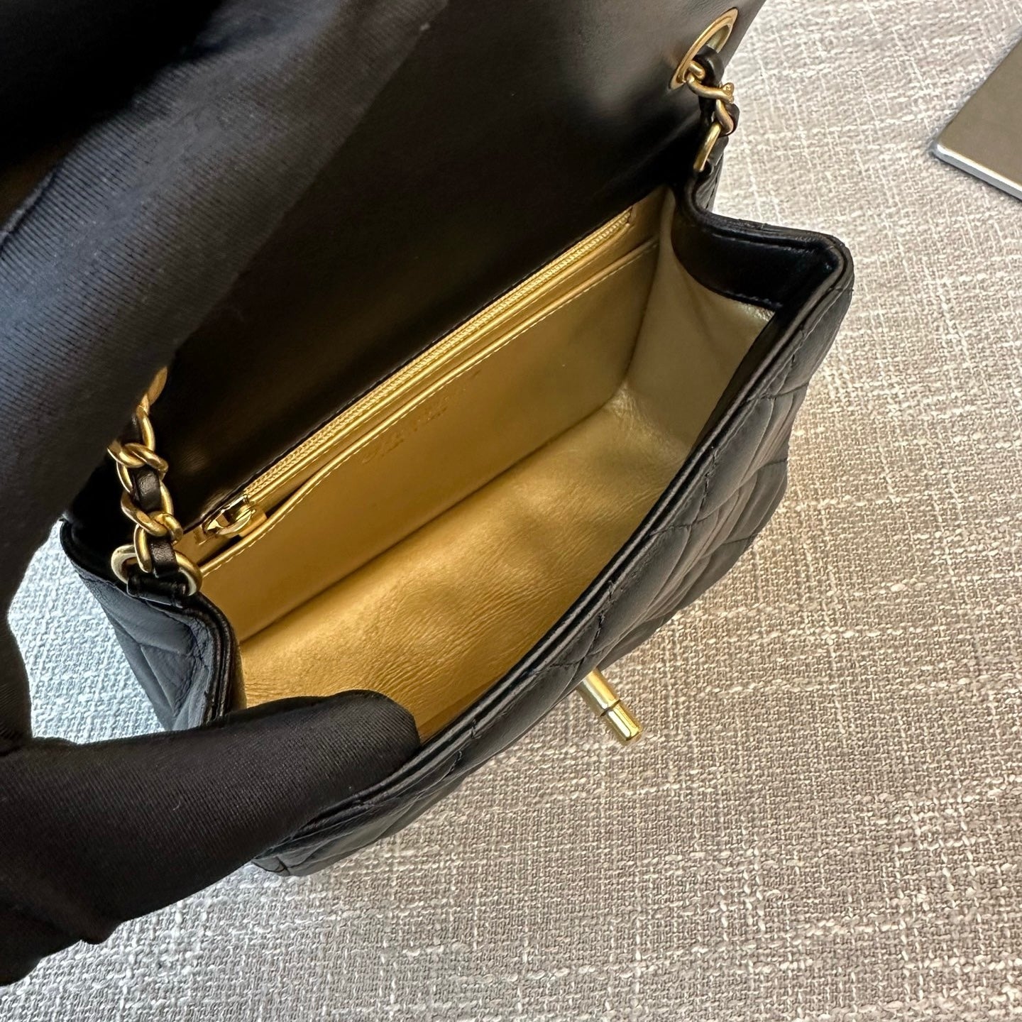 Preloved Chanel Black N Gold Pearl Crush Mini Square