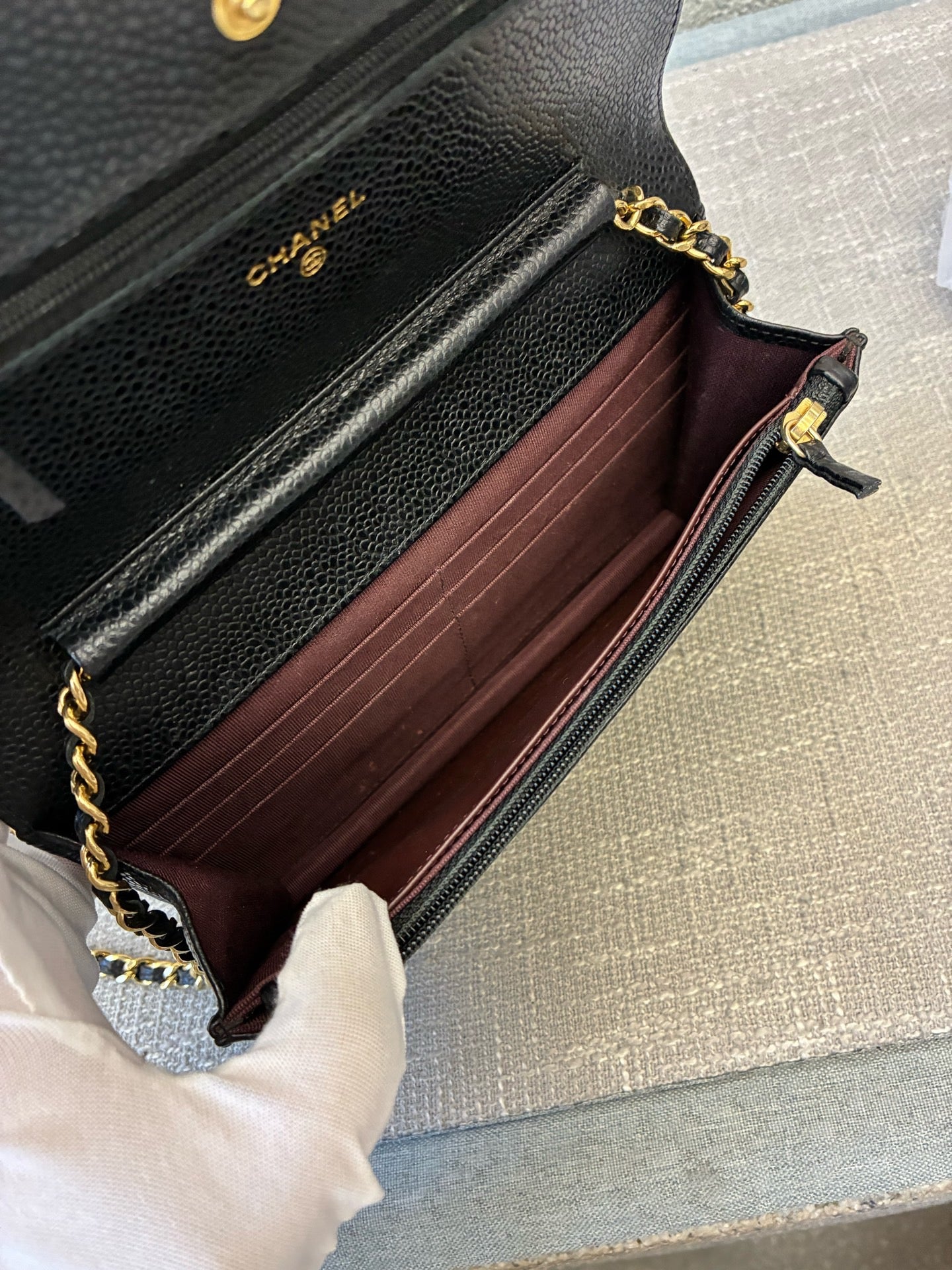 Preloved Chanel Black n Gold Classic Wallet On Chain (WOC)