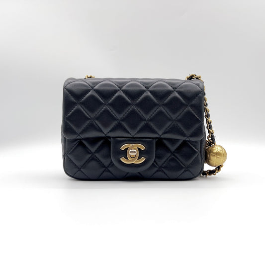 Preloved Chanel Black N Gold Pearl Crush Mini Square