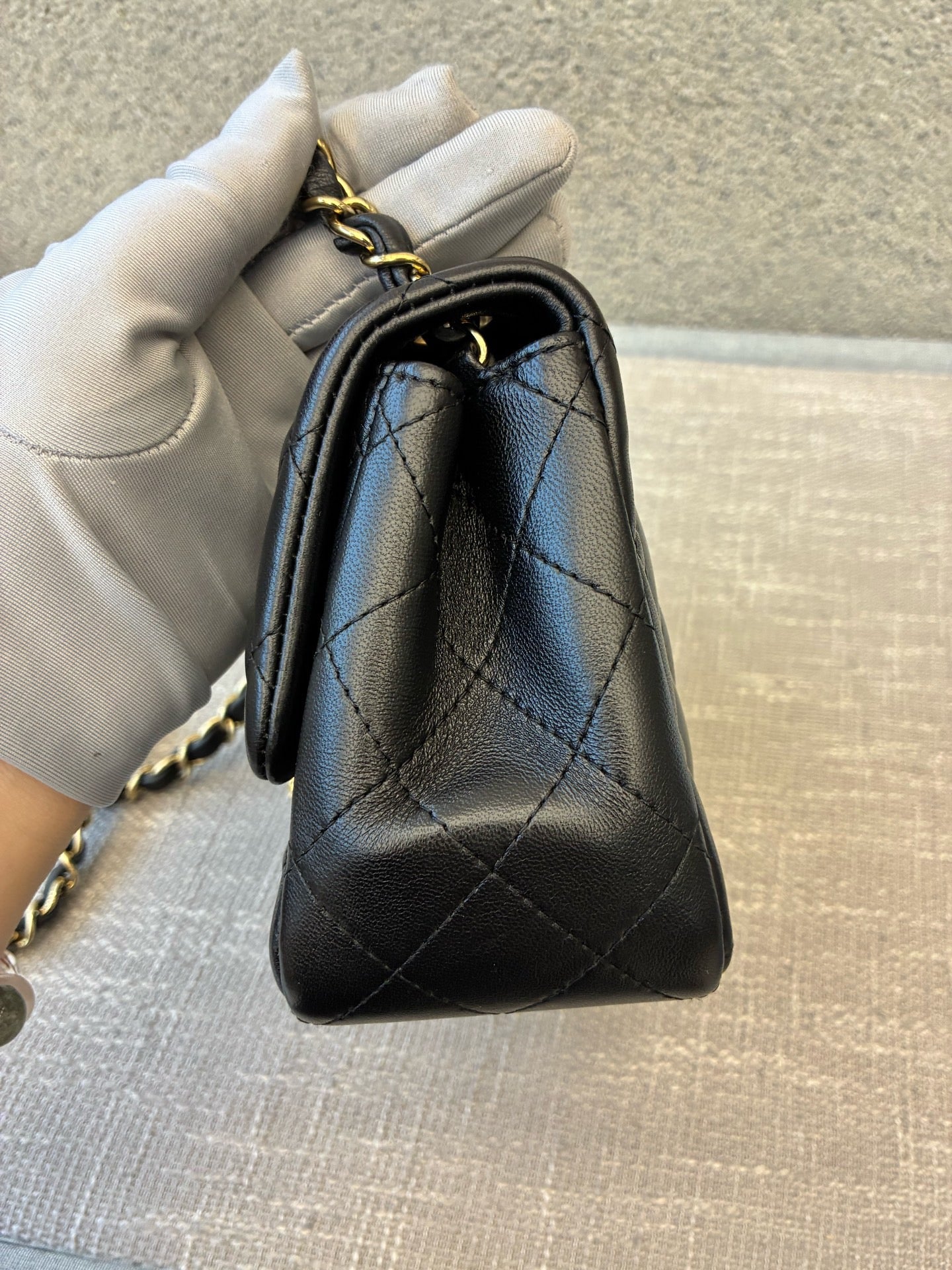Preloved Chanel Black n Gold Classic Flap Bag Mini Square