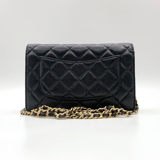 Preloved Chanel Black n Gold Classic Wallet On Chain (WOC)