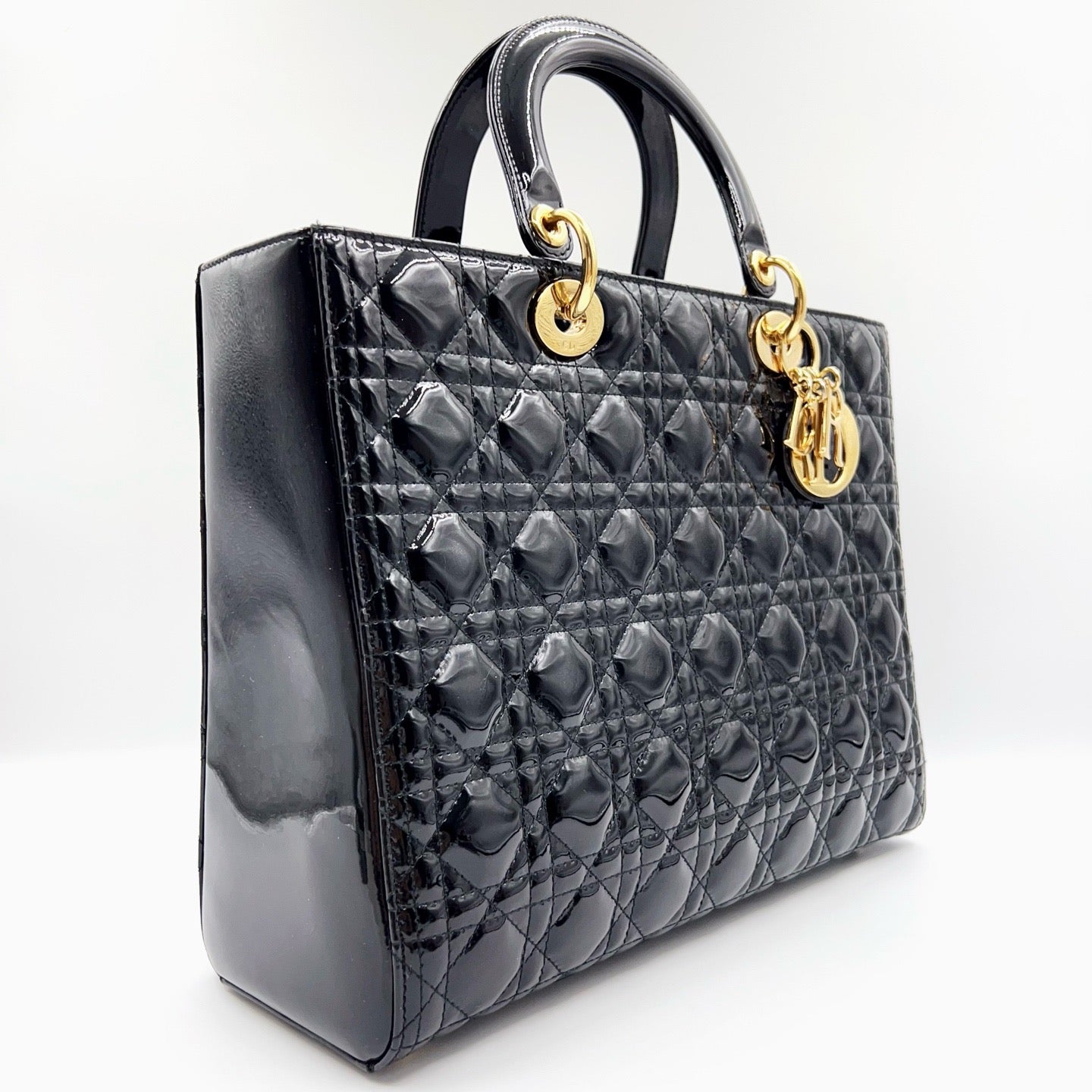 Preloved Christian Dior Black n Gold Lady Dior Large