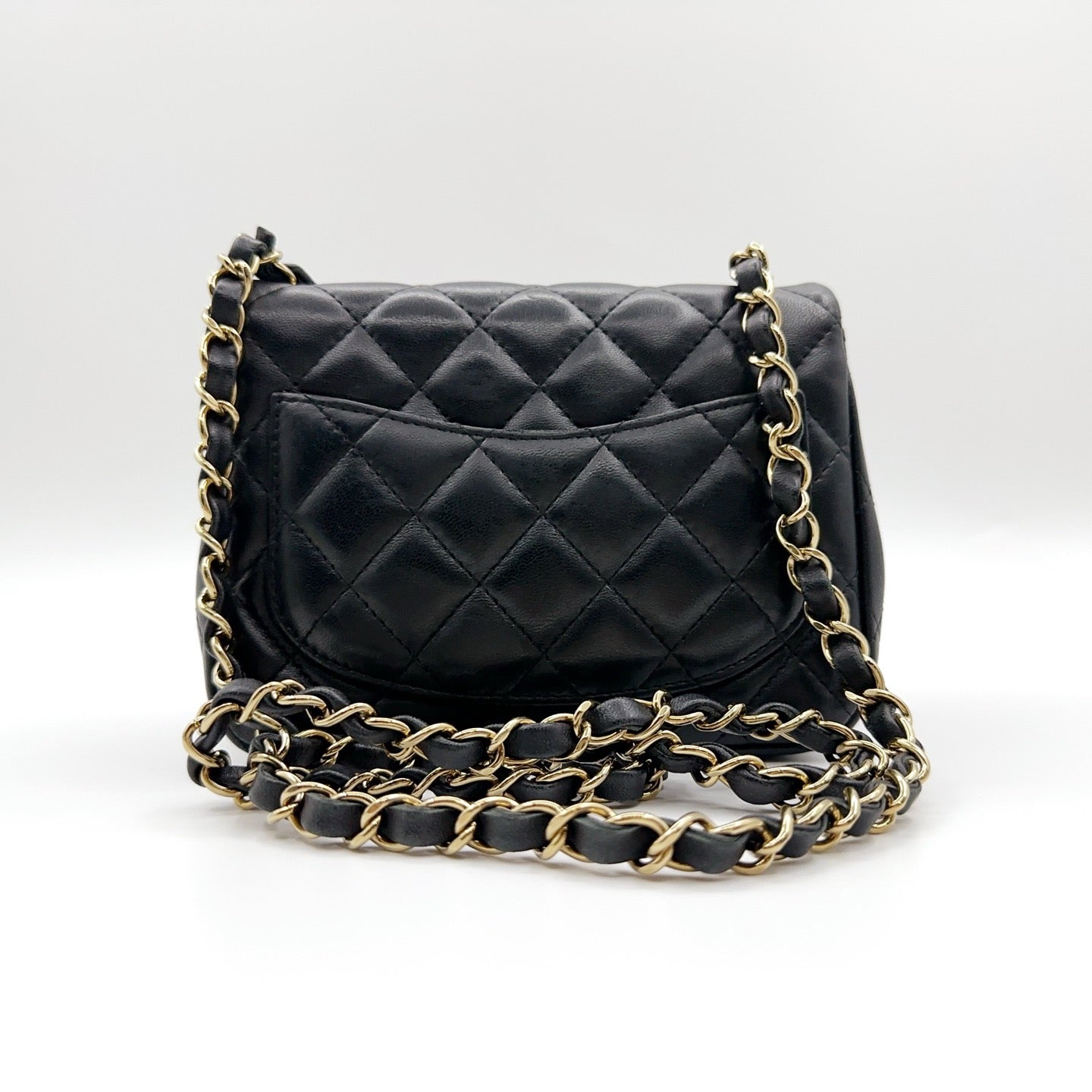 Preloved Chanel Black n Gold Classic Flap Bag Mini Square