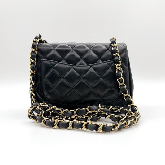 Preloved Chanel Black n Gold Classic Flap Bag Mini Square