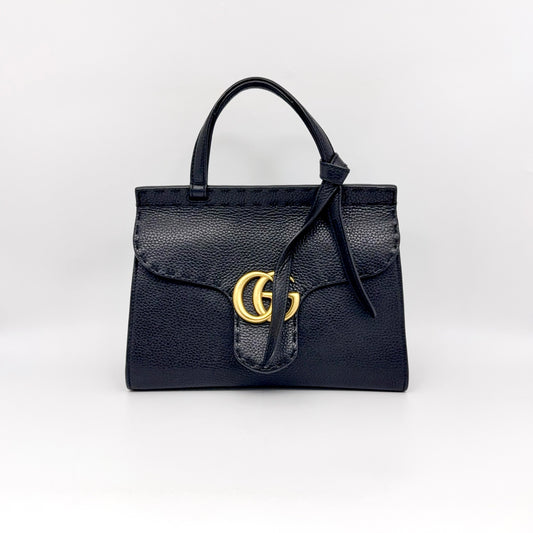 Preloved Gucci Black n Gold GG Marmont Top Handle Small