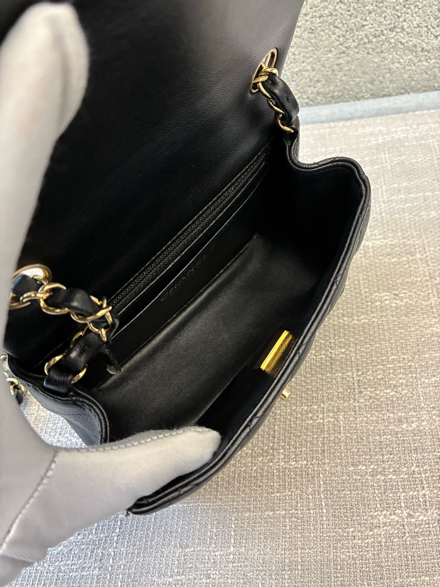 Preloved Chanel Black n Gold Classic Flap Bag Mini Square