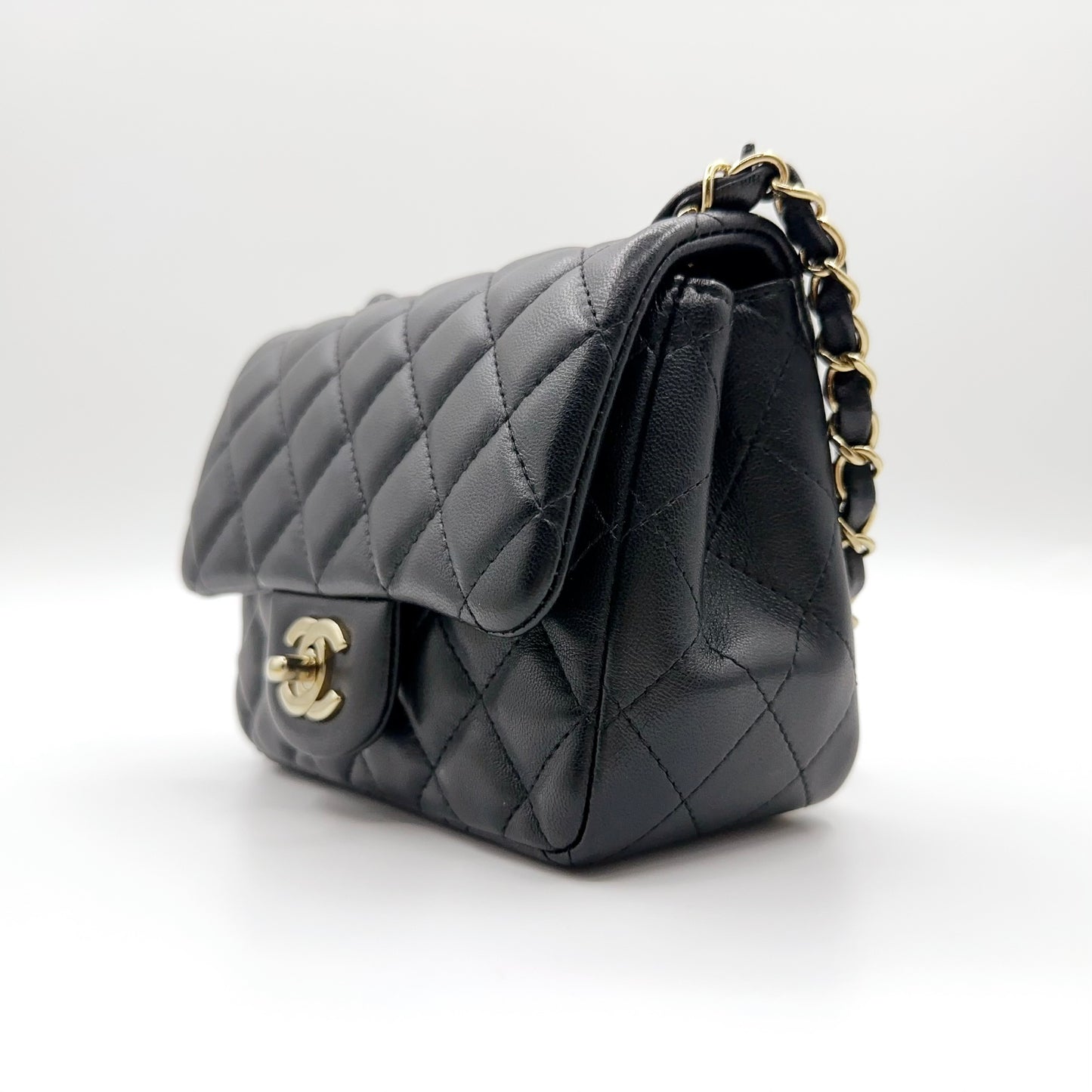 Preloved Chanel Black n Gold Classic Flap Bag Mini Square