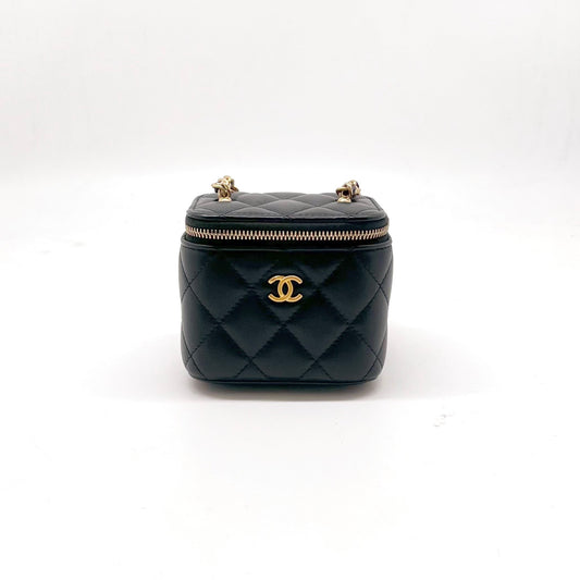 Preloved Chanel Black n Gold Pearl Crush Vanity Case Mini